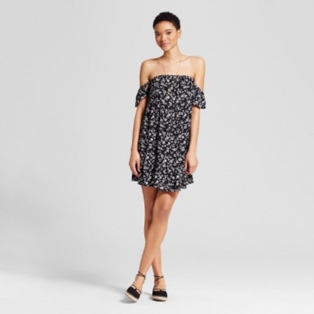 Mossimo Dress Long Top Black Floral Off Shoulder